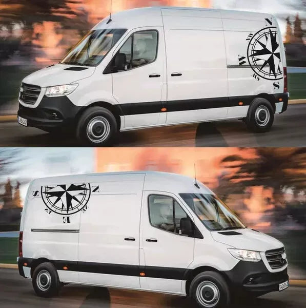 2X MOTORHOME CAMPER VAN CARAVAN / STICKERS / DECAL / GRAPHIC / COMPASS MOUNTAINS