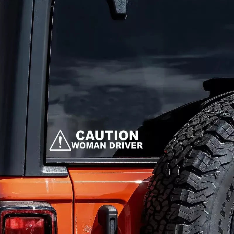 CAUTION WOMAN DRIVER DECAL STICKER FUNNY PRANK GAG JOKE BAD DRIVER CAR TRUCK
