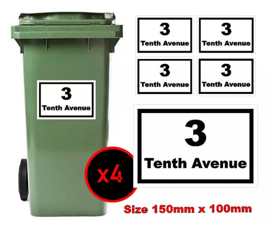 Custom Wheelie Bin Numbers Street, Rd. Name Poly Labels Stickers A4 sheet