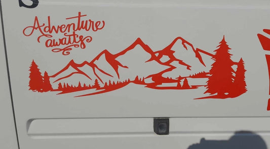 ADVENTURE AWAITS MOUNTAIN DECAL 112cm CAMPERVAN MOTORHOME VAN GRAPHIC STICKER