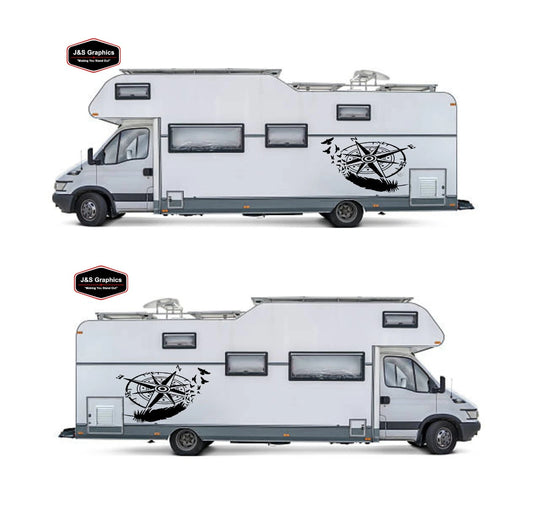 LARGE Compass Vinyl Decal For Campervan Van Caravan Sticker Graphic Camping