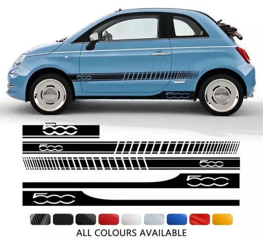 Fits Fiat 500 side racing stripes stickers,decals,graphics. * Any Colour