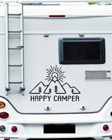 Happy Camper Camping Sticker Large Caravan Motorhome Camper Van Mountains Decal
