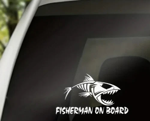 fisherman on board Decal Sticker Car Bike Funny Bumper Vinyl Van Toolbox